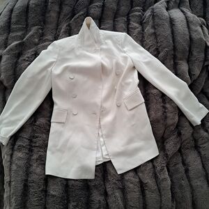 Zara Classic White Double-Breasted Blazer